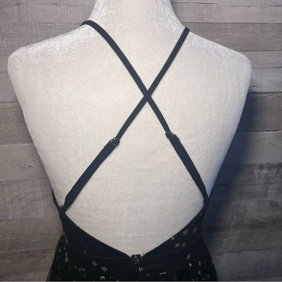 Lulus Favorite Moment Black & Gold Star Print Backless Skater Dress - Picture 13 of 16